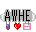 A shiny silver charm that says AWHE in capital letters. Three mini charms are linked underneath. The first is a purple egg, the second is a red heart, and the third is a pink DS.